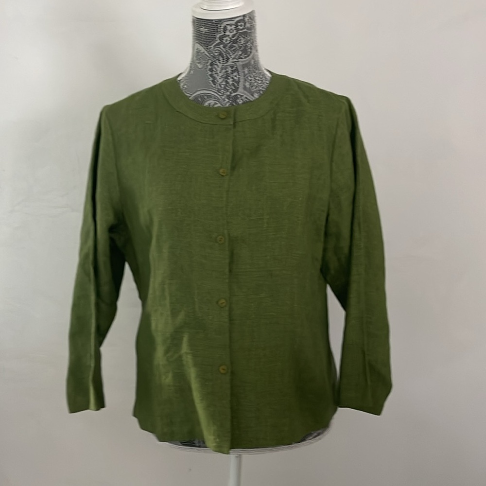NWOT Eileen Fisher Irish Linene Mandarin collar cardigan jacket Sz Med